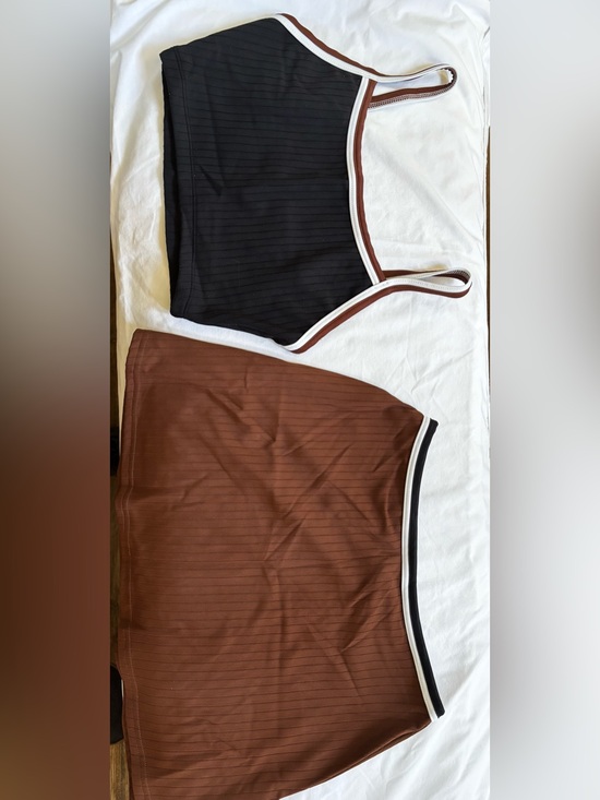 Honors Other - Vintage Two-Piece Honors Ribbed Tank & Skirt Set in Black and Brown